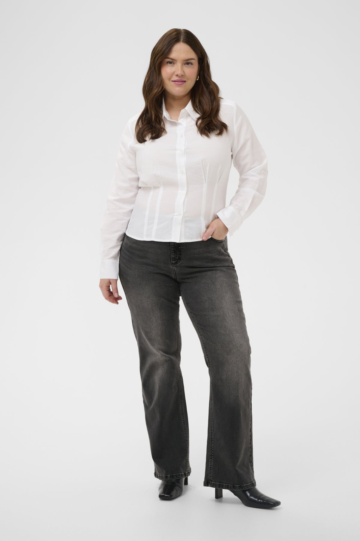 Flora Flare Long Jeans - Grey Vintage
