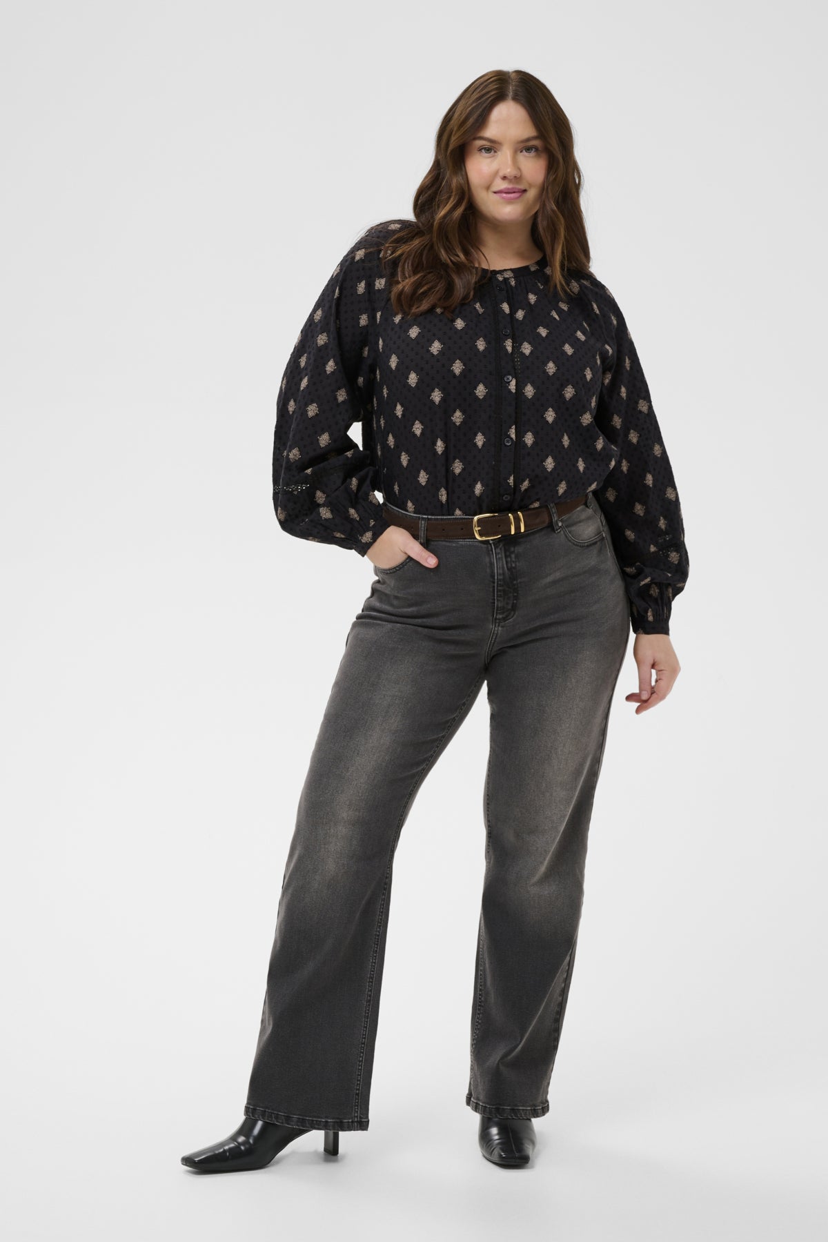 Flora Flare Long Jeans - Grey Vintage