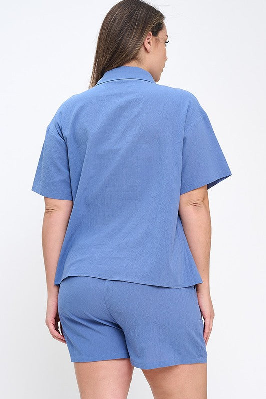 Blue Cotton Stuttbuxur