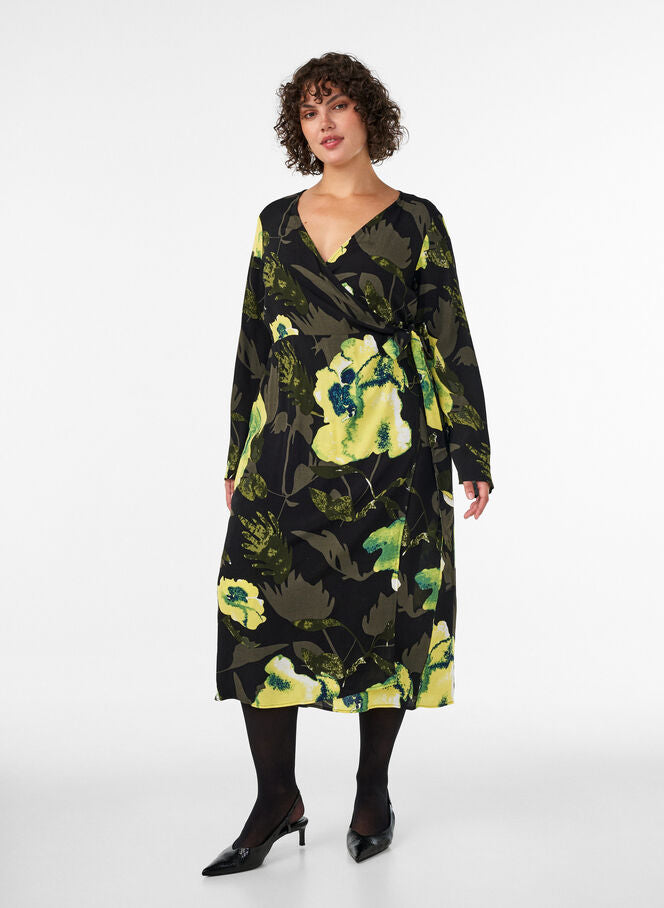 Bella Wrap Kjóll - Yellow Flow