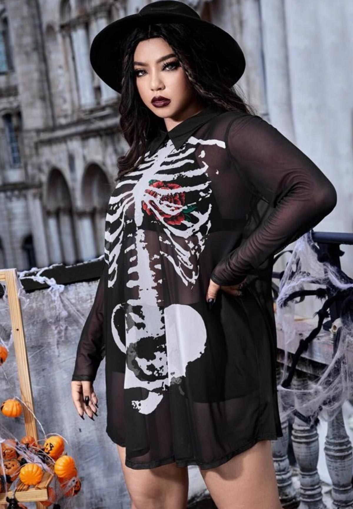 Skeleton Mesh Collar Kjóll