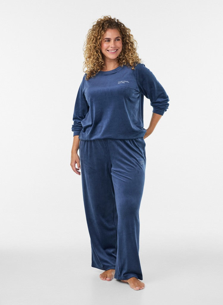 Helena Velúr Buxur - Insignia Blue