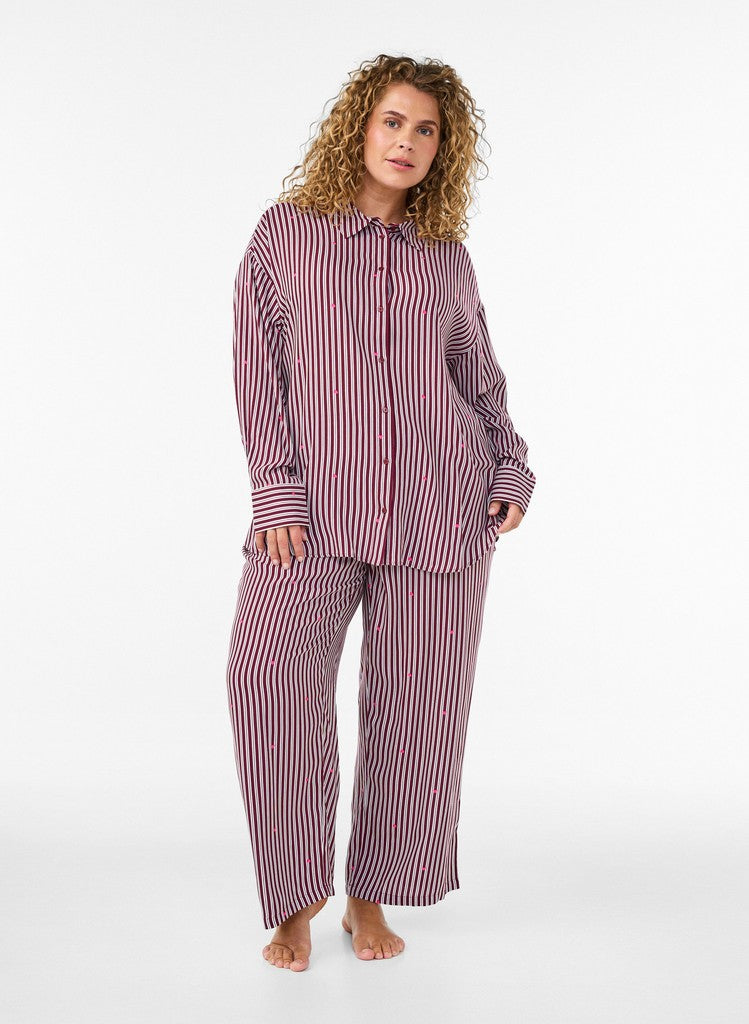 Claudia Wine Stripe Náttskyrta