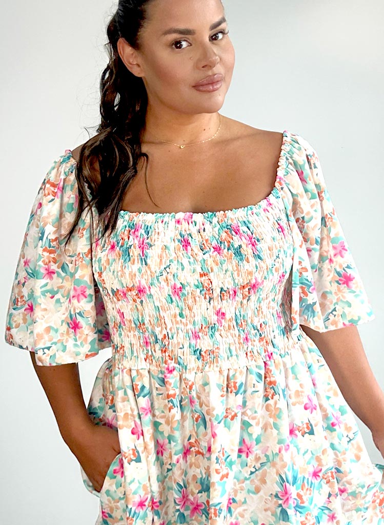 Floral Bardot Kjóll