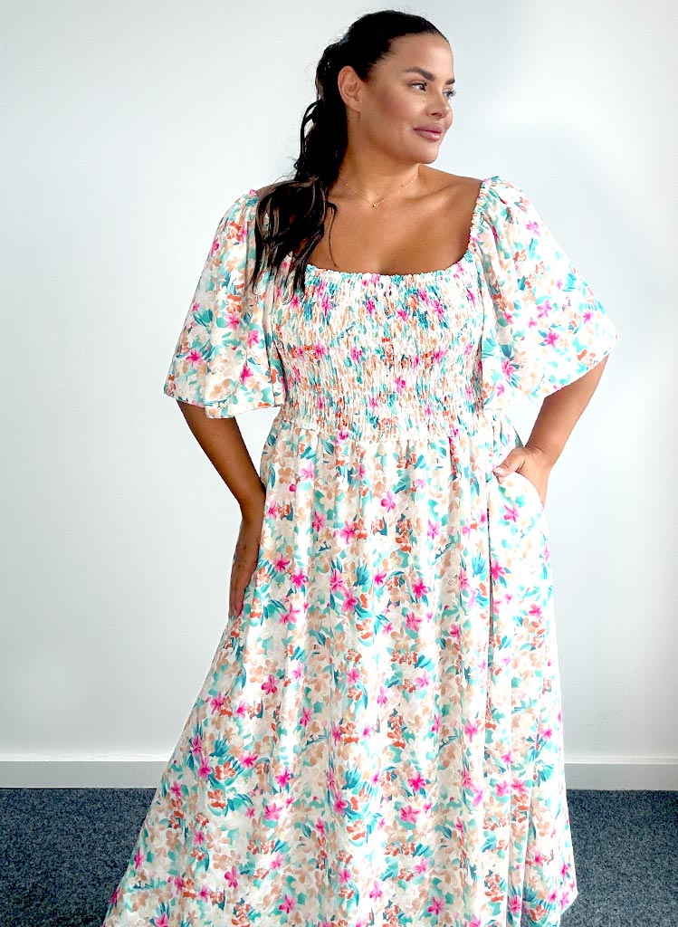 Floral Bardot Kjóll