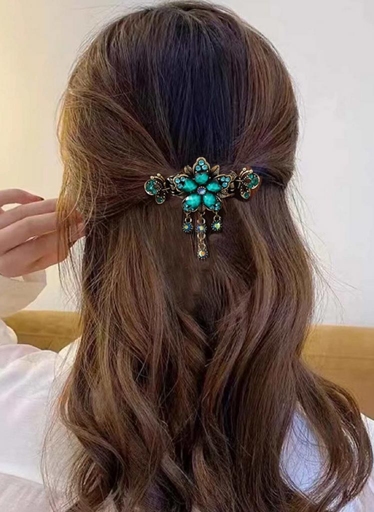 Turquoise Blóma Hárklemma