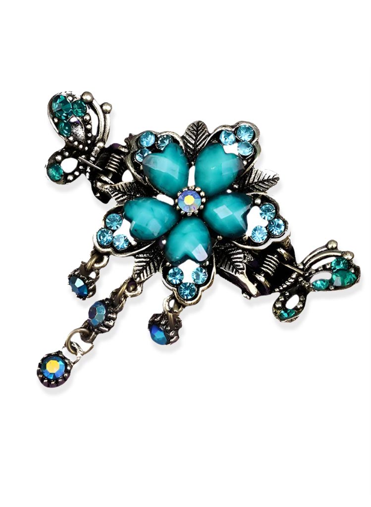 Turquoise Blóma Hárklemma