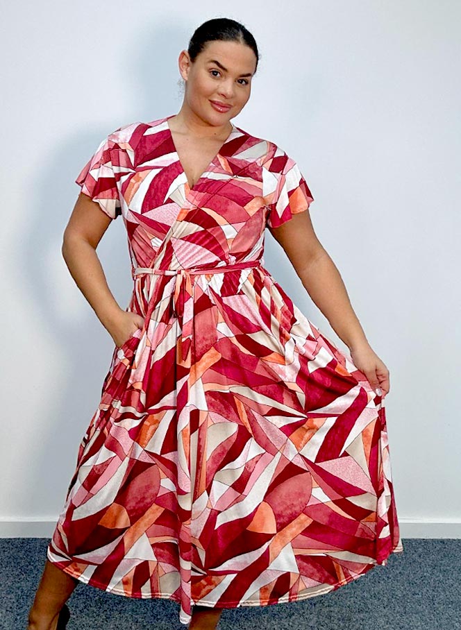 Red Abstract Pocket Kjóll