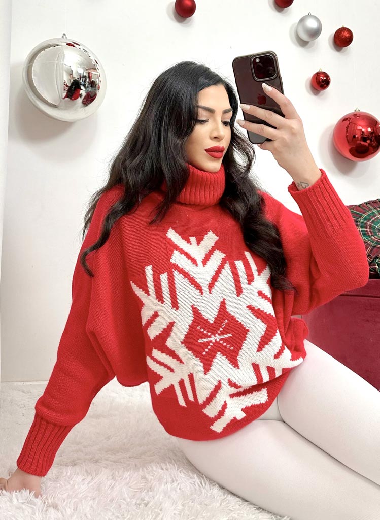 Red Snowflake Peysa