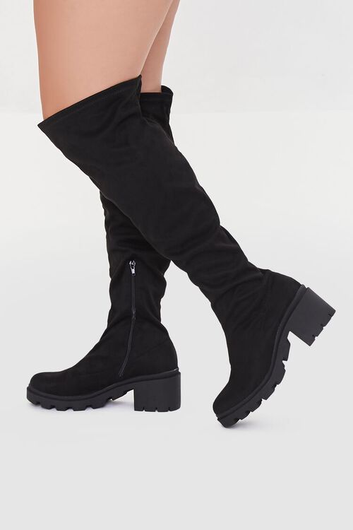 Faux Suede Knee-High Boots - Wide Fit
