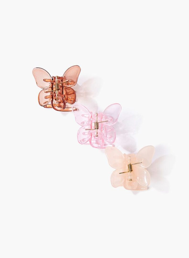 Pink Butterfly Hárklemmur - 3 í pakka