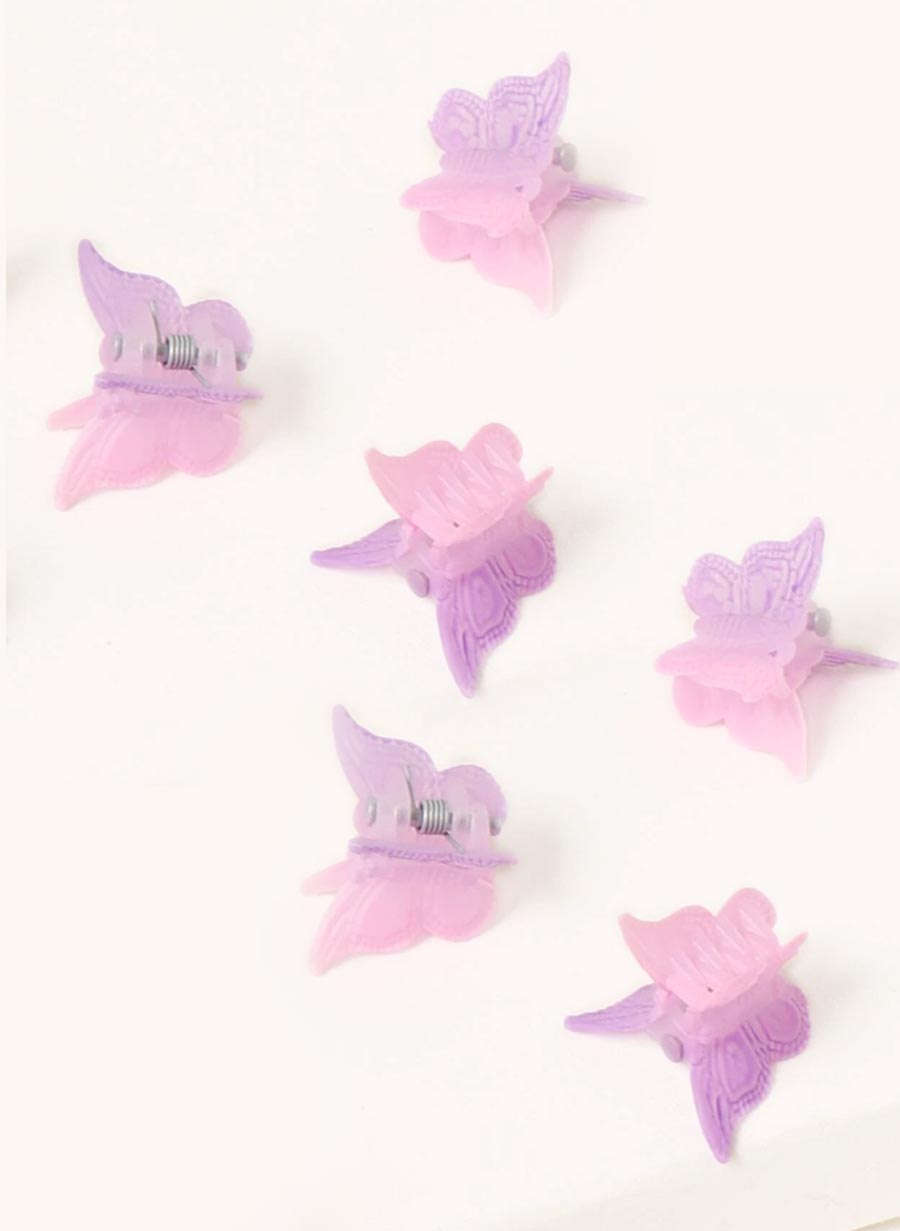 Purple Butterfly Litlar Hárklemmur - 6 í Pakka