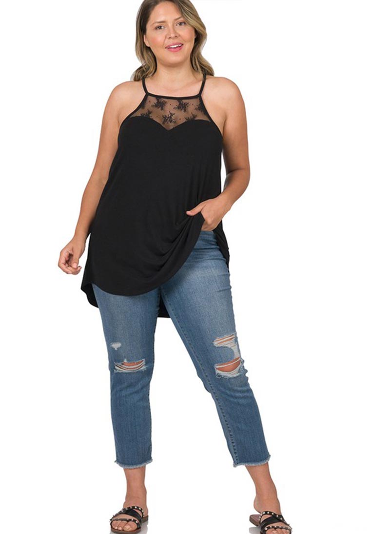 Relax Fit Blúndu Toppur